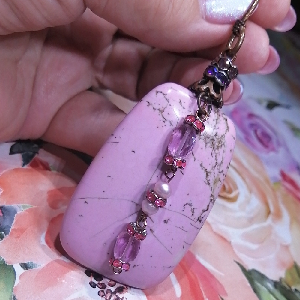 Pink Opal Promotes Compation And Inner Peace. Large Pendant/ Purse Charm